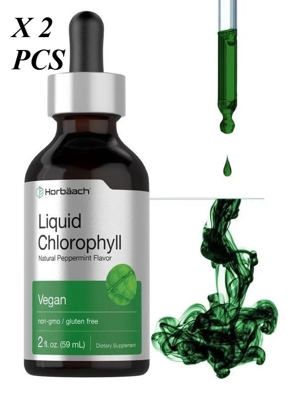 Liquid Chlorophyll Drops 2 oz, Non-GMO, Natural Peppermint Flavor, by Horbaach
