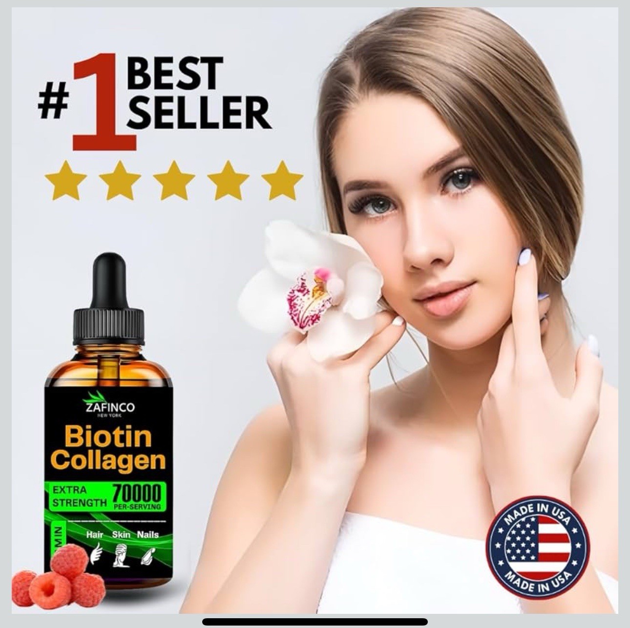 Liquid Drops Biotin Collagen. Extra Strength 70000/serving Halal 5 Bottles