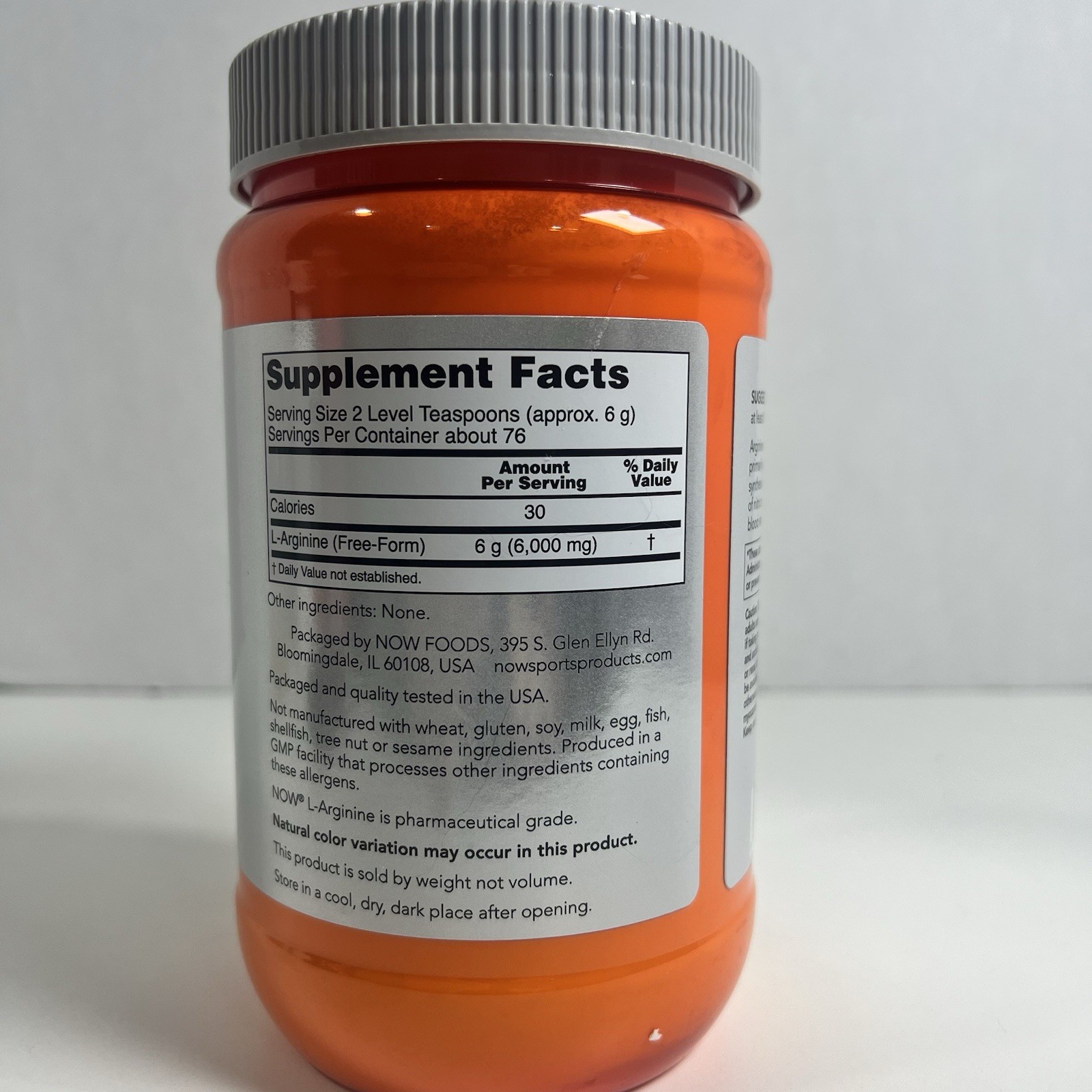 NOW Sports L-Arginine Powder 1LB Pure – Nitric Oxide Booster Amino Acid