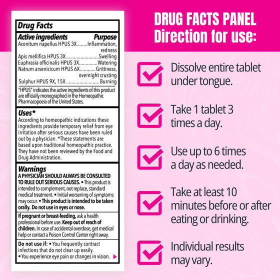 The Relief Products Pink Eye Relief, Natural Fast Dissolving Tablets, 70 Ct