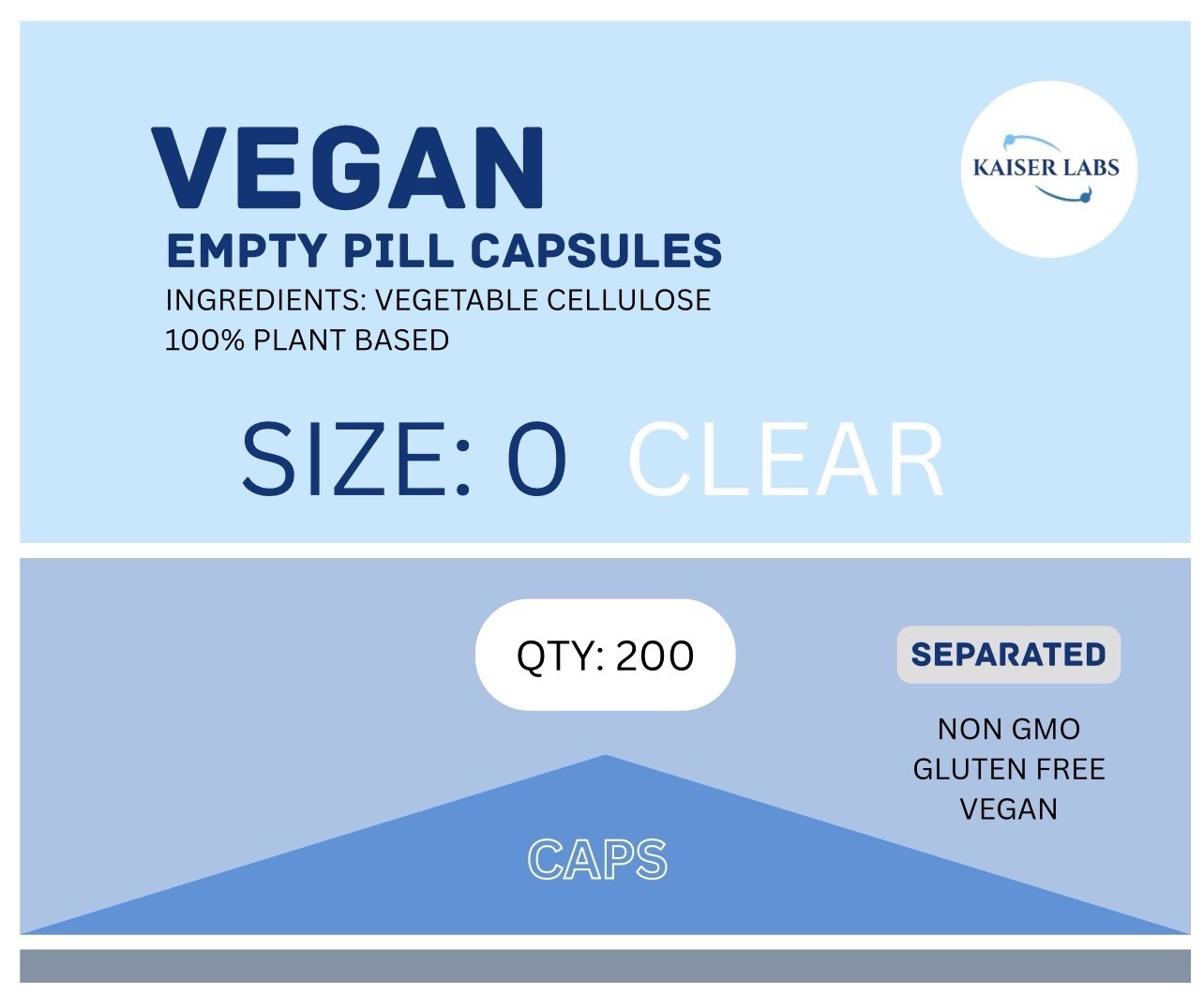 Vegan/Vegetarian Clear Empty Pill Capsules Size 0, 200 Count *SEPARATED