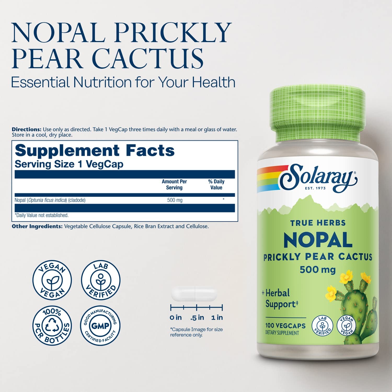 SOLARAY Nopal Prickly Pear Cactus Capsules – 100 Count (Pack of 1), No Color