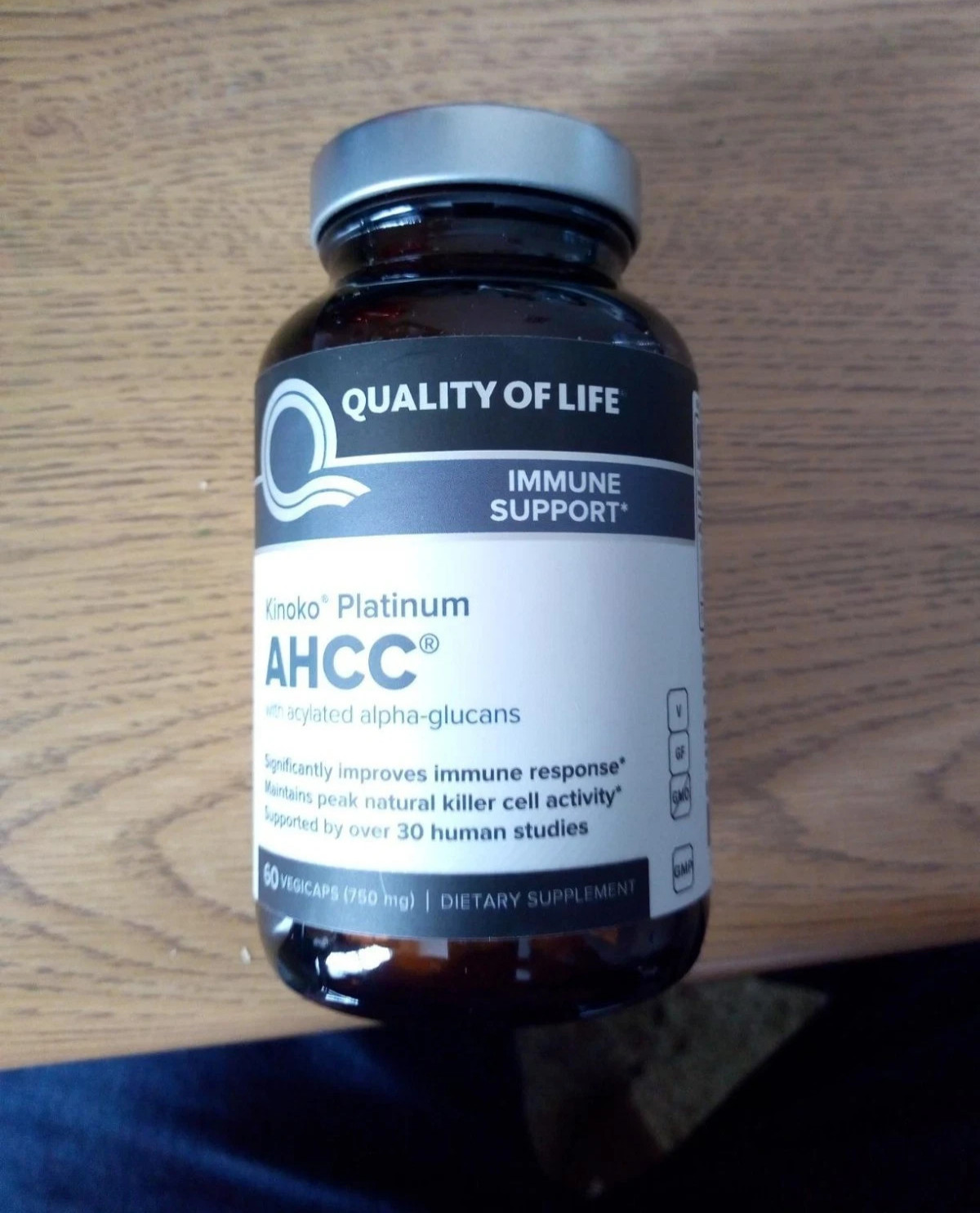 Kinoko Platinum AHCC Immune Support, 750 mg, 60 capsule in glass bottel