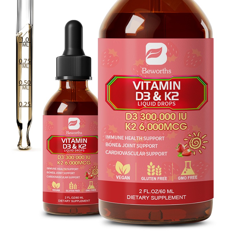 2X Vitamin K2 (MK7) with D3 10000 IU Liquid Drops Supplement Vitamin D3 K2 60ml