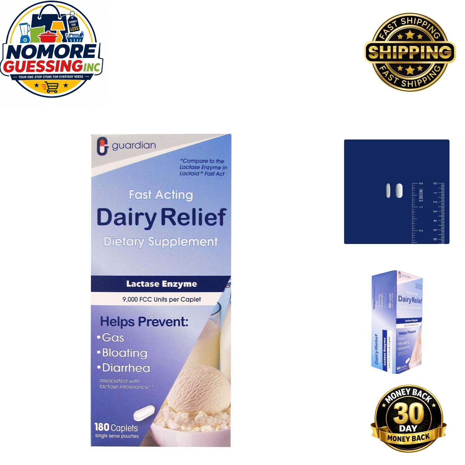 Relieve Lactose Intolerance Quickly – 180 Unflavored Caplets of Maximum Strength
