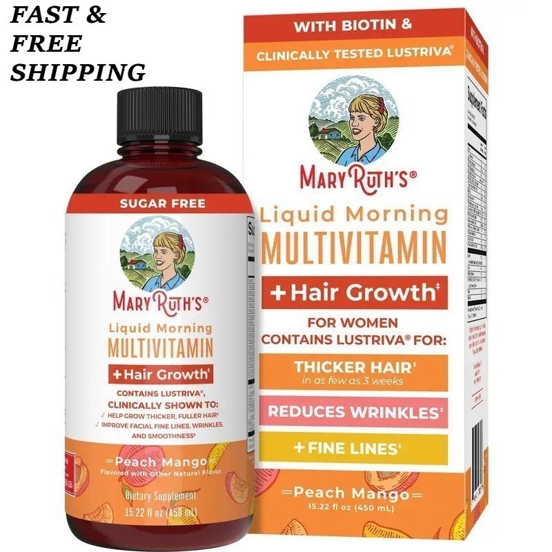2 BOTTLES–MaryRuth’s Liquid Morning Multivitamin Hair Growth Peach Mango flavor