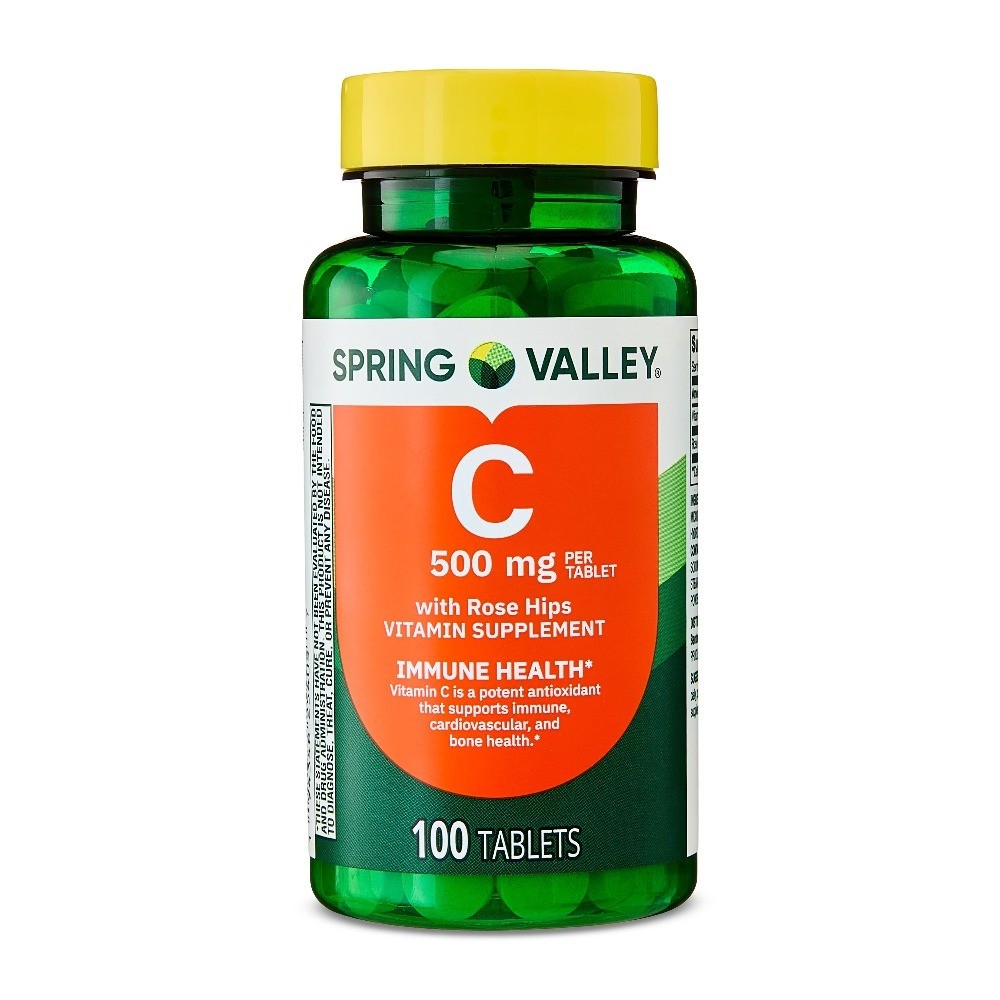 Vitamin C with Rose Hips, 500 mg, 100 Count, Dietary Supplement Tablets for