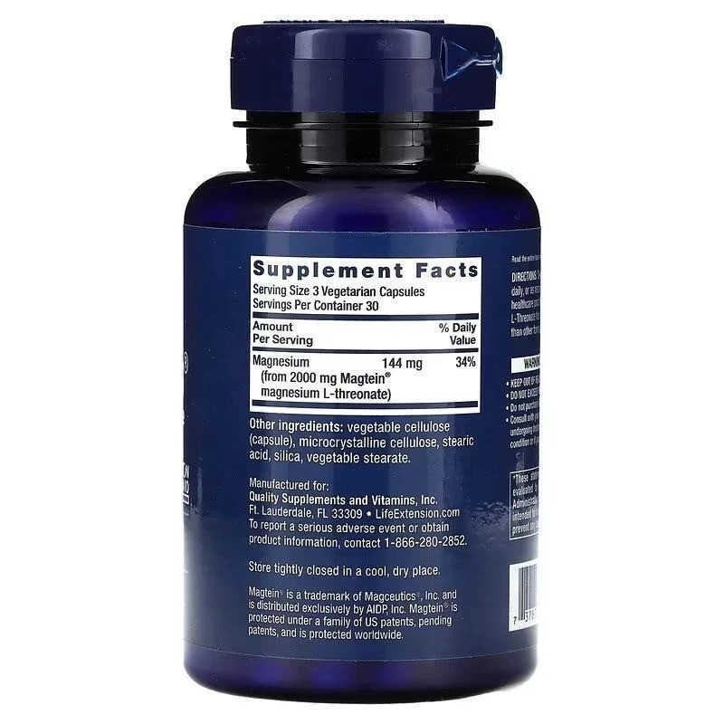 Neuro-Mag Magnesium L-Threonate from 2000 mg Magtein – Life Extension 90caps