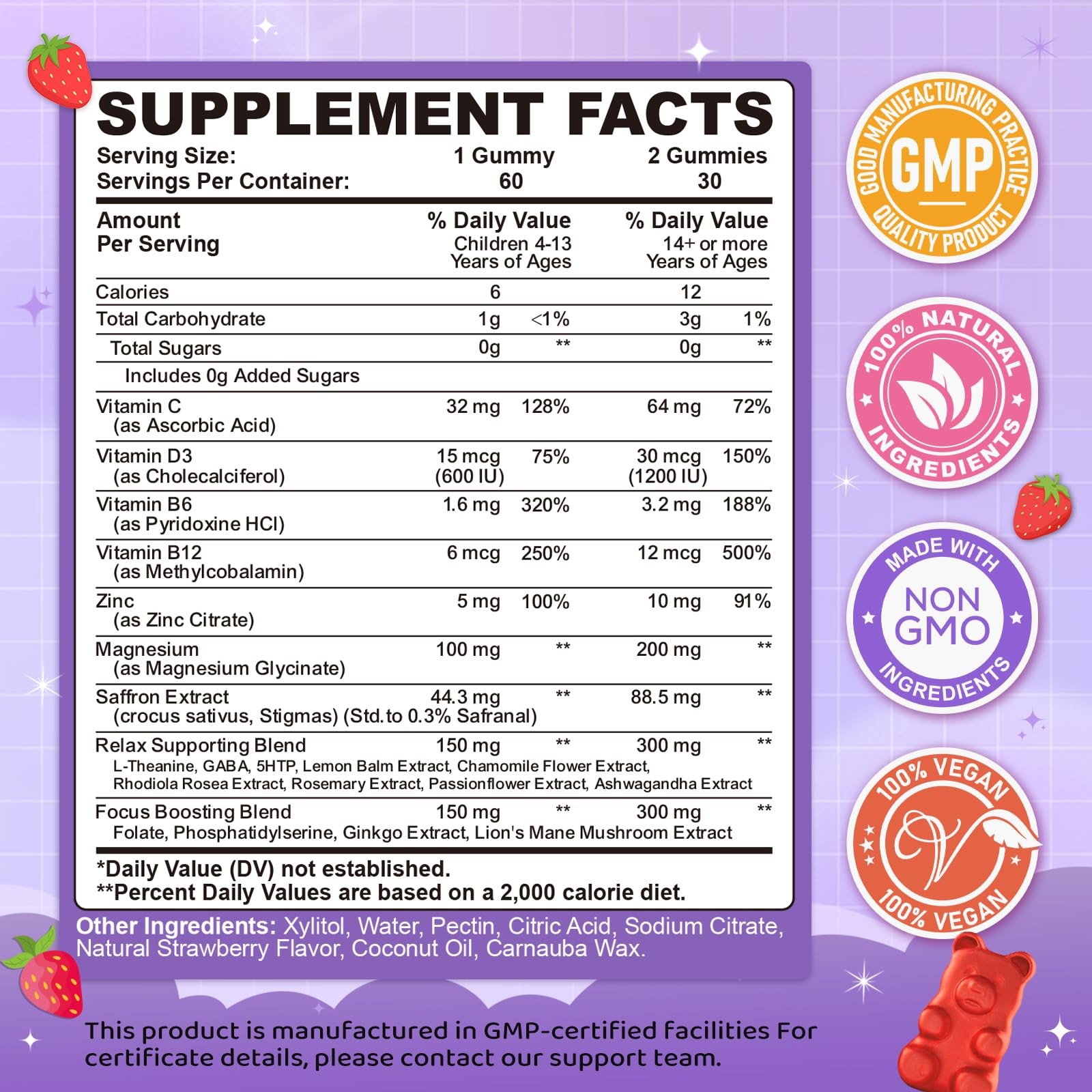 Saffron Gummies for Kids & Adults, 20-in-1 60 Count (Pack of 1)