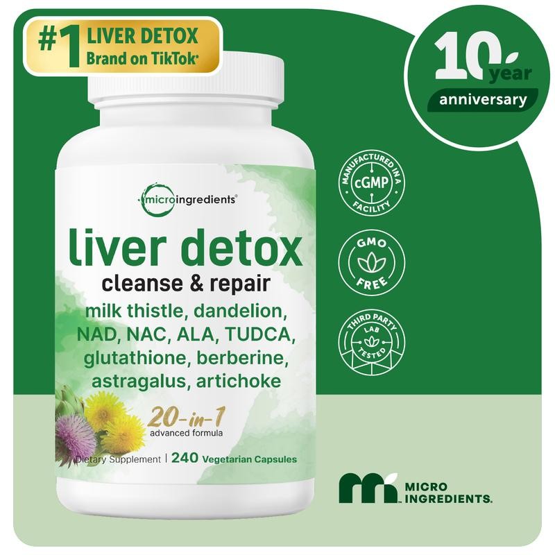 Micro Ingredients Liver Detox Supplement 20-in-1 Formula Milk Thistle 1000mg