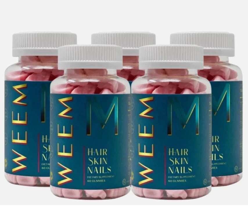 5 pack of WEEM Hair Skin and Nails Gummies, Vegan biotin Vitamins, Healthy Hair