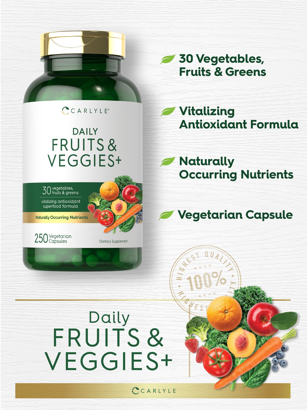 Fruits and Veggies | 250 Capsules | 32 Fruits and Vegetables | by Carlyle