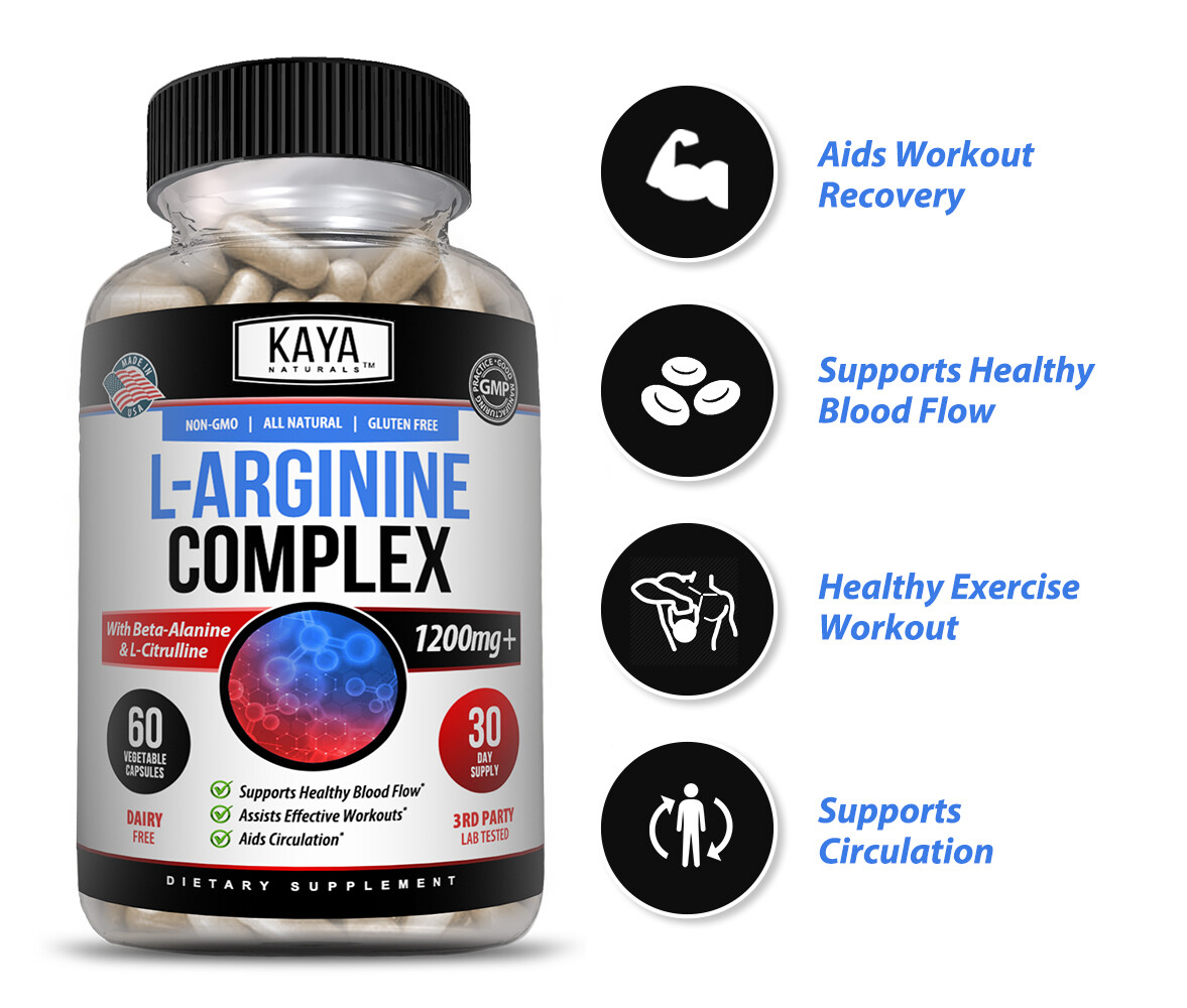 L-Arginine 60 Nitric Oxide, Testosterone Booster, ED Support 2400 mg
