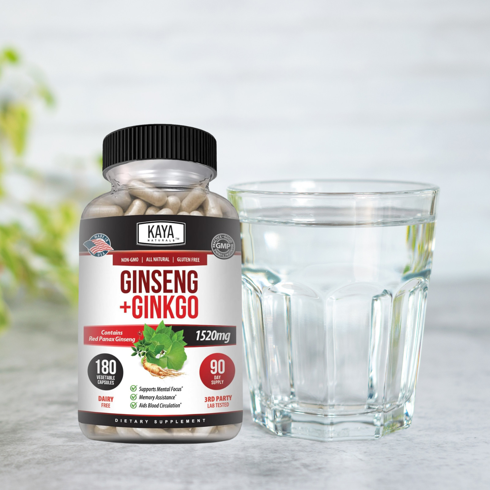 Ginkgo Biloba + Ginseng Extract 180ct Red Panax Focus Brain Memory Metabolism
