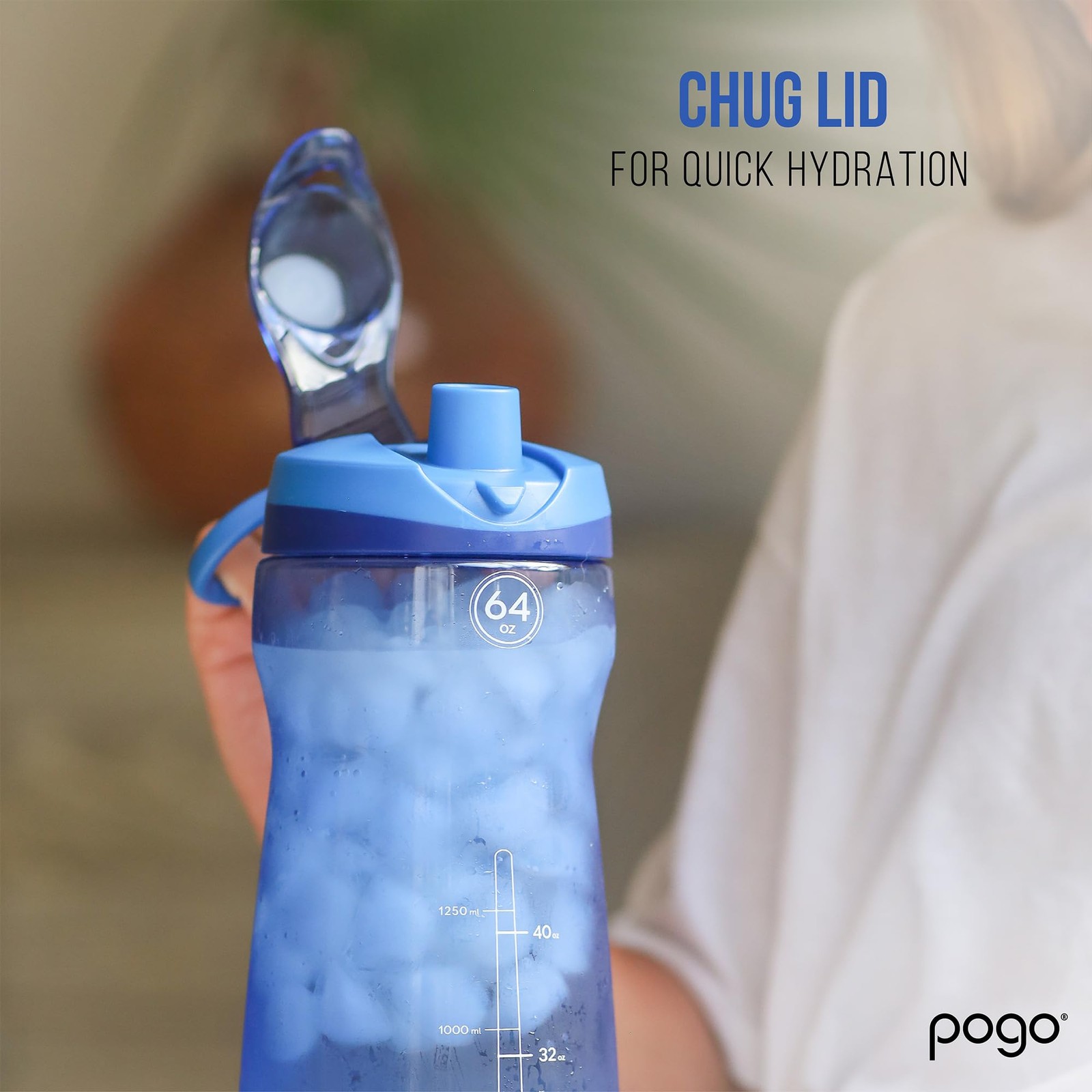 Pogo 64oz Plastic Water Bottle with Leak-Proof Chug Lid and 64 Ounces, Lilac