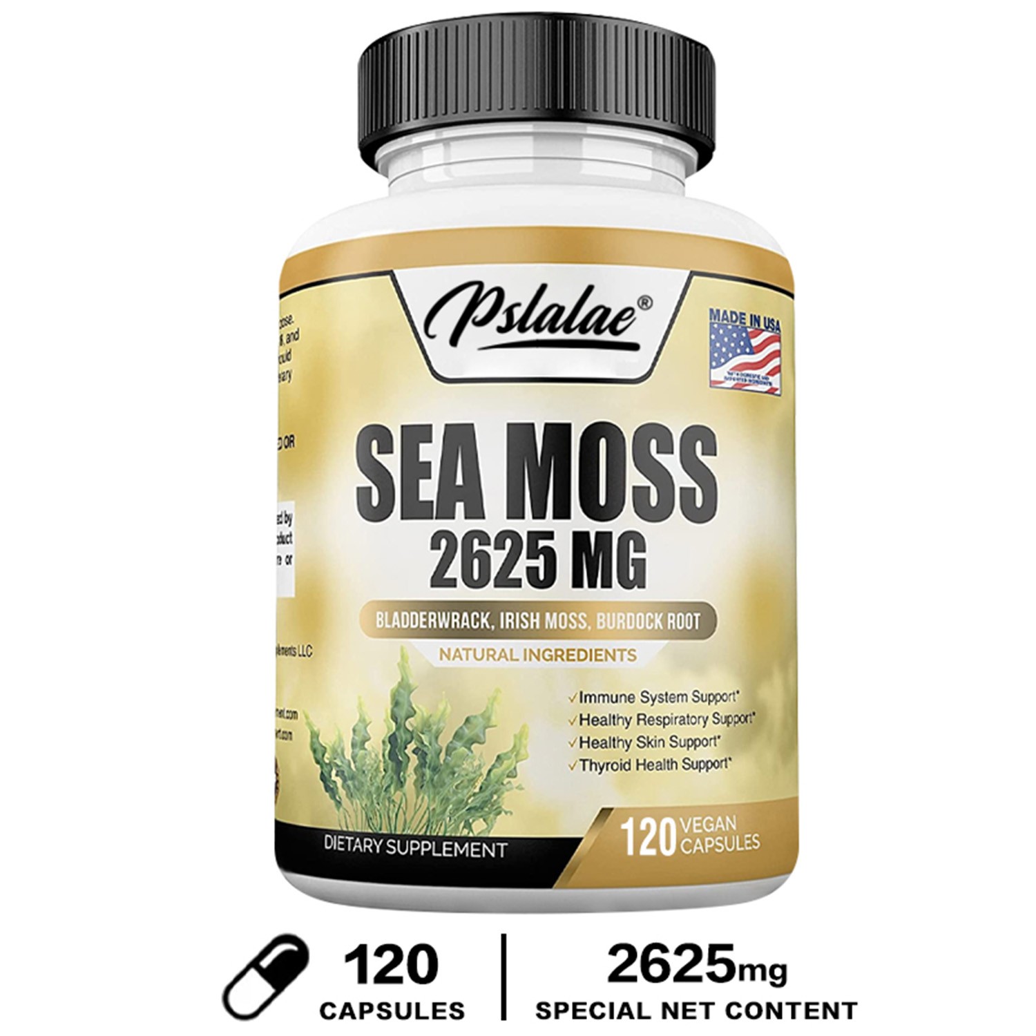 Sea Moss Capsules 120pcs – Irish Moss & Burdock Root – Thyroid & Immune Support