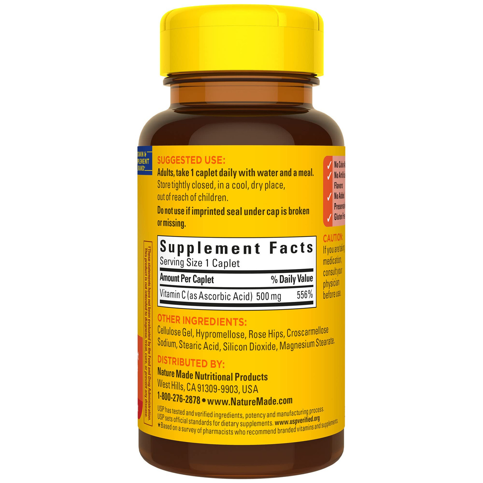 Nature Made Vitamin C 500mg with Rose Hips 130 Caplets Immune Support