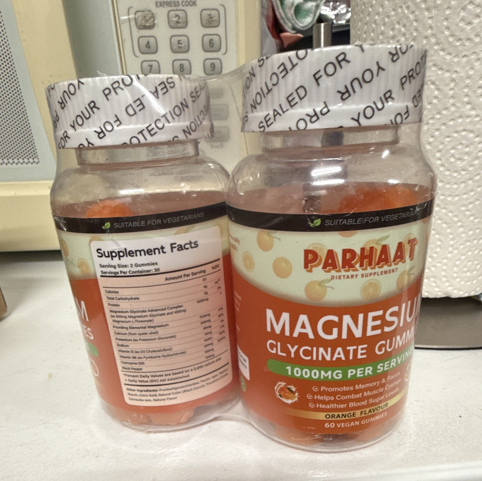 PARHAAT Magnesium Glycinate Gummies 1000mg Orange Vegan 60 w/ D3