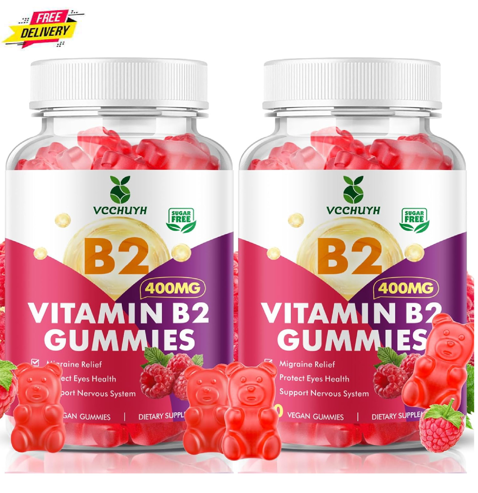 Vitamin B2 Gummies for Kids & Adults, VIT B2 Riboflavin 400mg Supplement with Ma