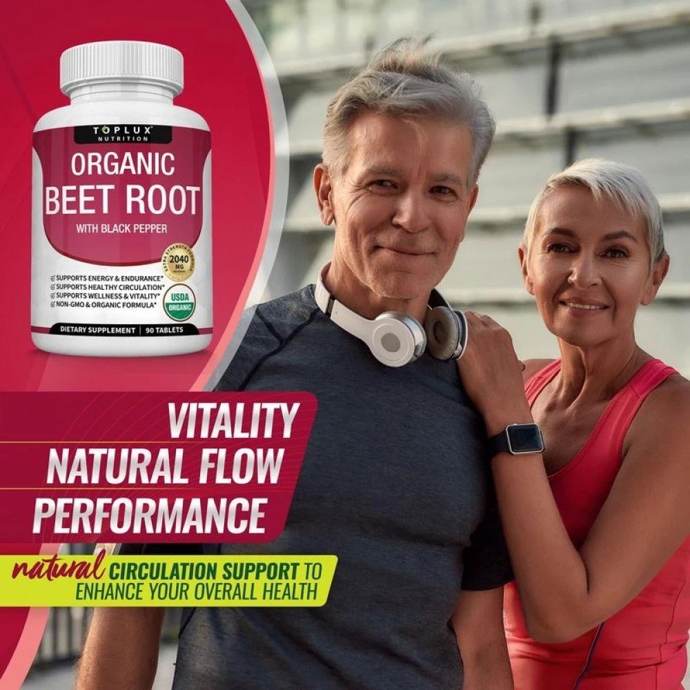 Toplux Organic Beet Root Tablets-Nitric Oxide Booster Beetroot Supplement 2040m+