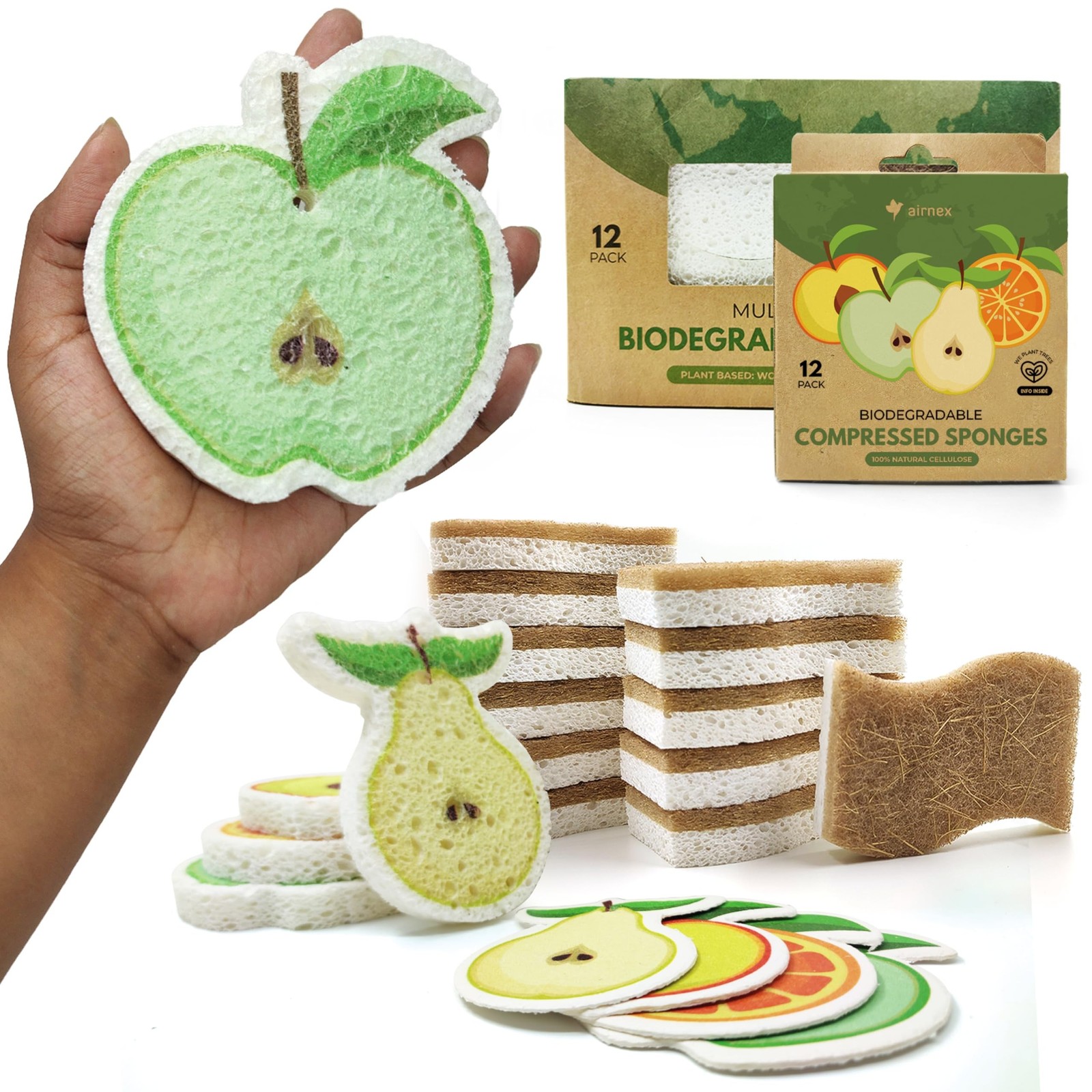AIRNEX Pack of 12 Biodegradable Cellulose Compressed Sponges with Pack of 12 …