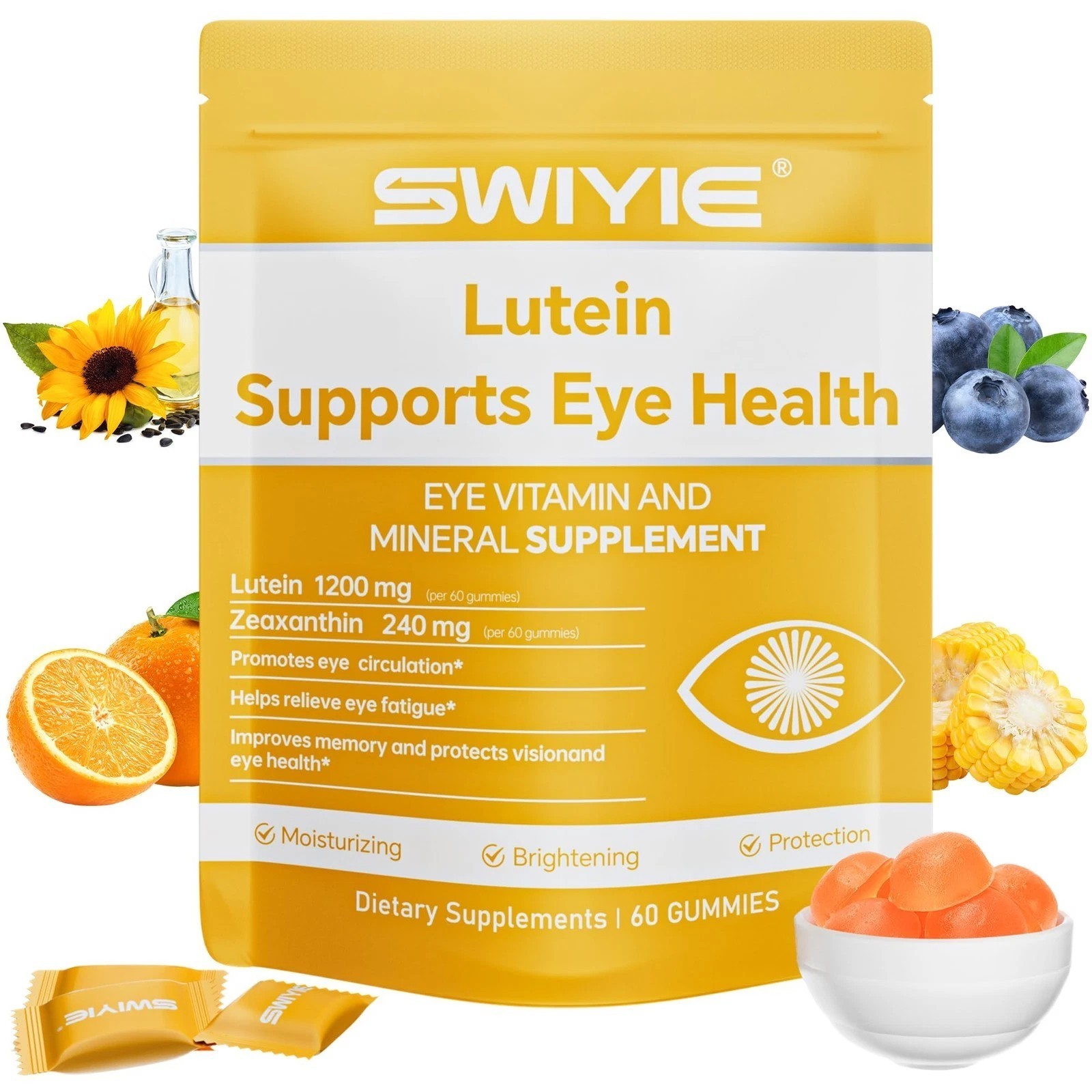 Lutein 40mg Gummies for Eyes – with Zeaxanthin, Vitamins A/C/E, Blueberry Flavor