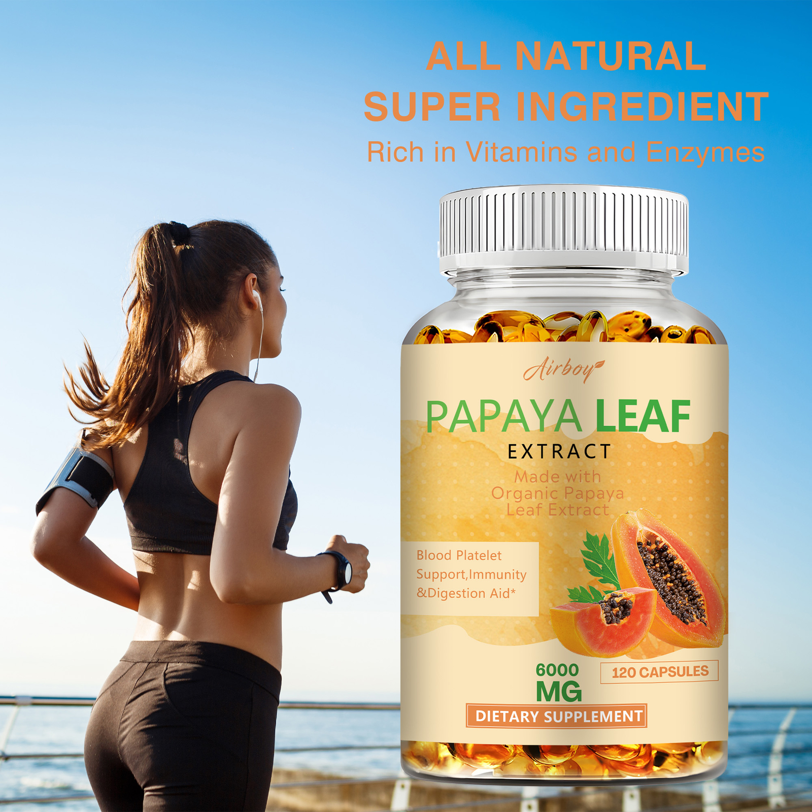 Papaya Leaf Extract 6000 Mg – Platelet and Bone Marrow Health, Immune Support