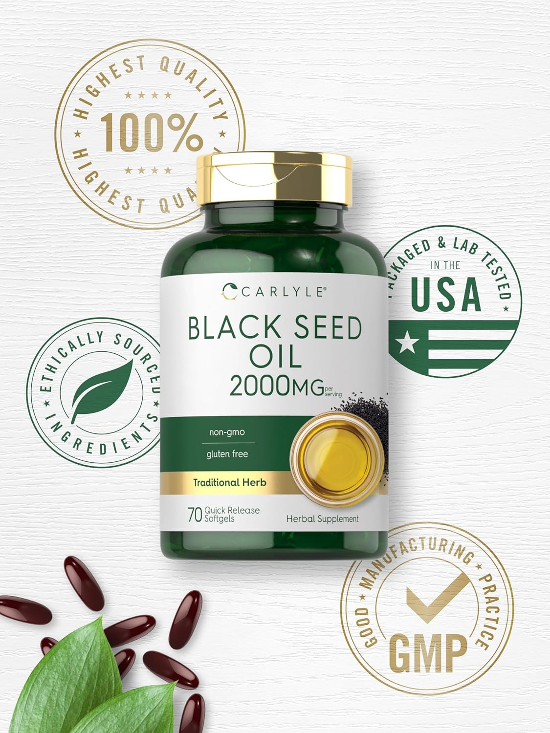 Carlyle Black Seed Oil Softgel Capsules | 2000Mg | 70 Pills | for Women & Men |