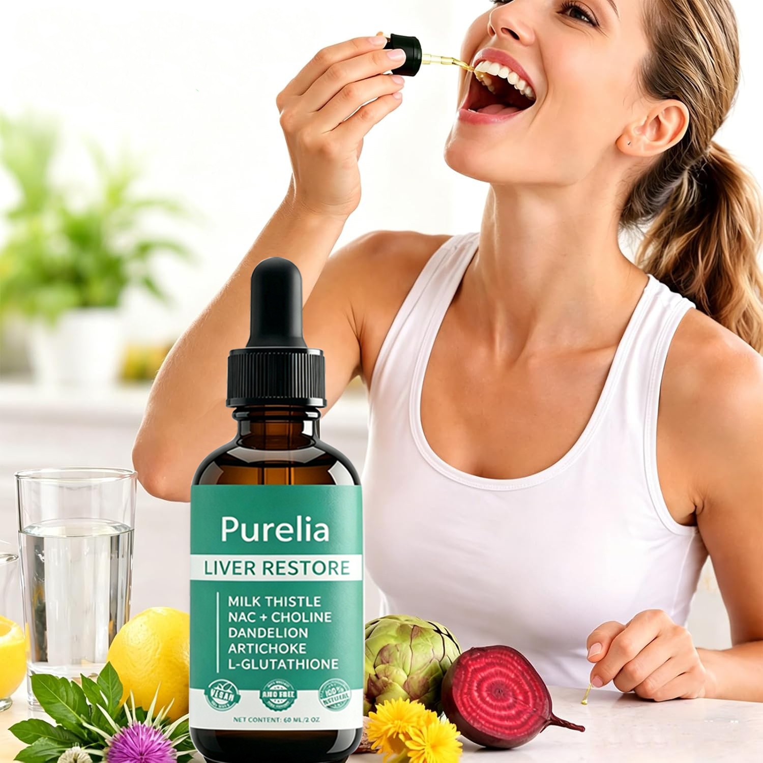 Purelia Liver Restore, Complete Liver Support Supplement with Milk Thistle, Dand