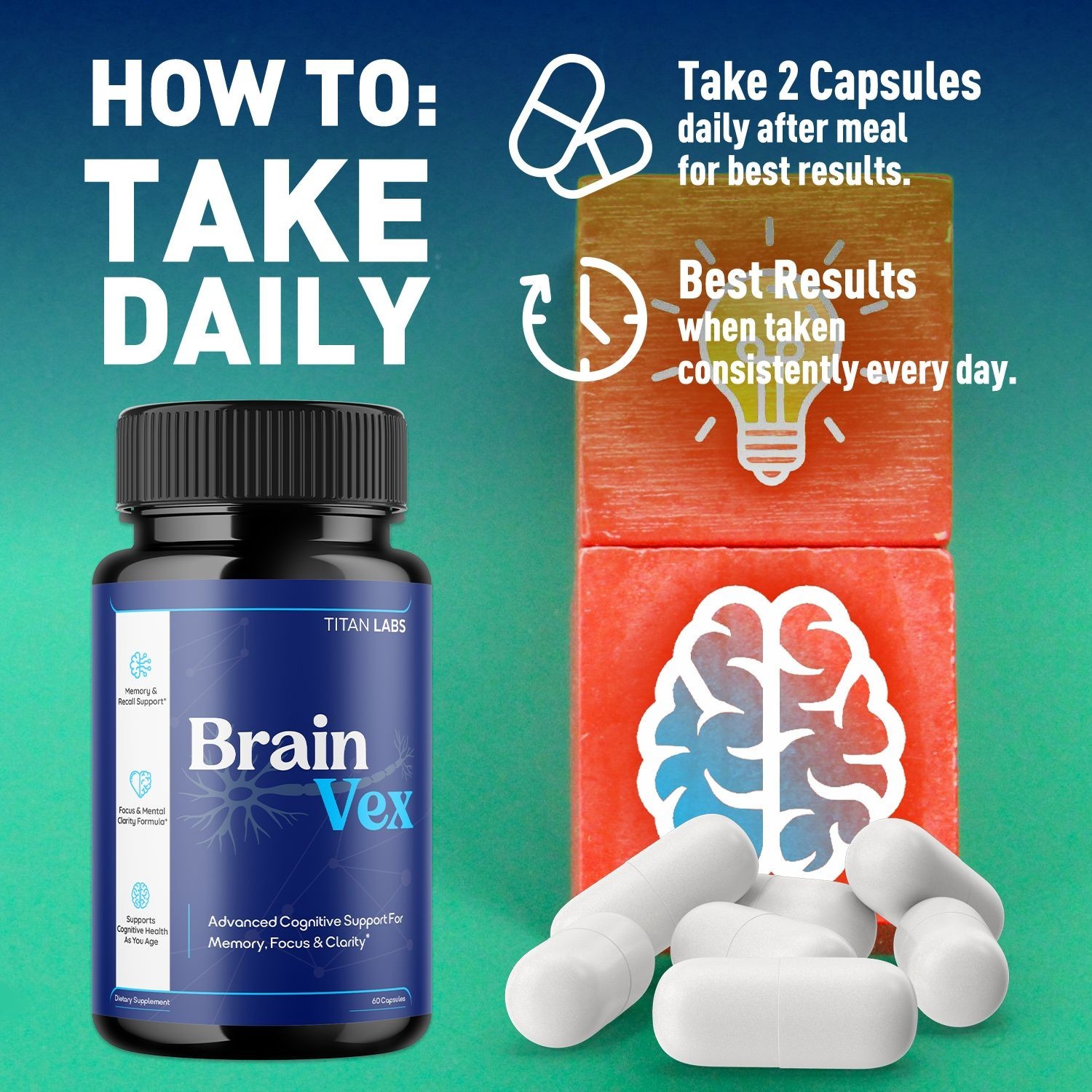 (5 Pack) BrainVex Nootropic All Natural Brain Supplement Brain Vex 300 Capsules