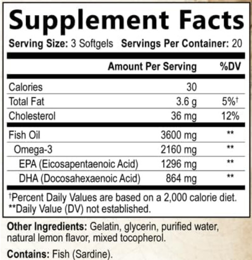 Extra Strength Omega 3 Fish Oil 3600mg EPA DHA Burpless 120 Softgels