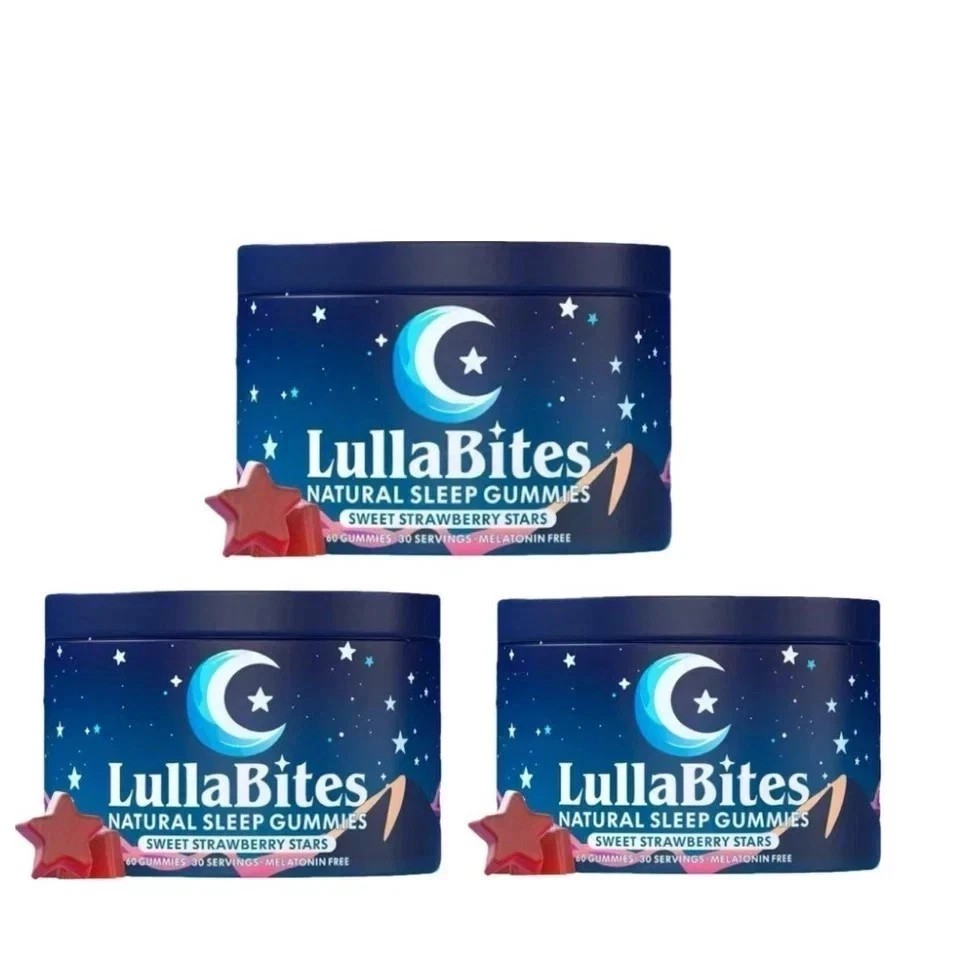 3 pk NEW LullaBites Natural Sleep Gummies Strawberry Stars Flavor 60 Gummies