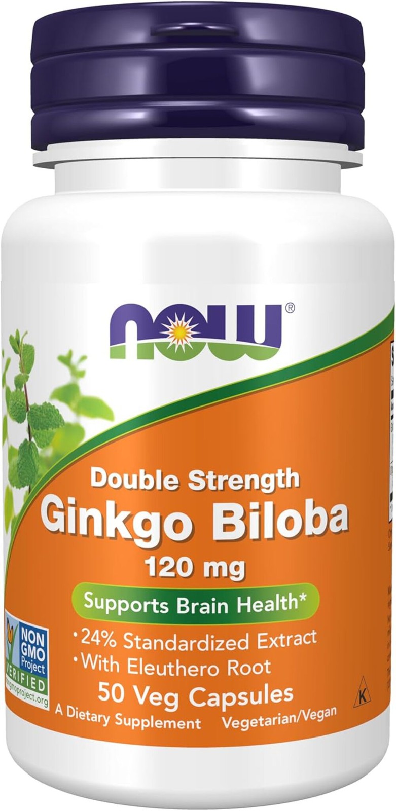 NOW, Ginkgo Biloba 120 mg, Double Strength, Non-GMO Project Verified,50 Veg Caps