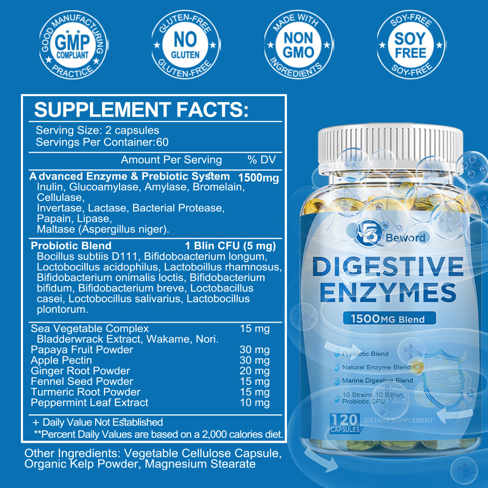 Digestive Enzymes Prebiotic & Probiotics Gas, Constipation & Bloating Relief 120