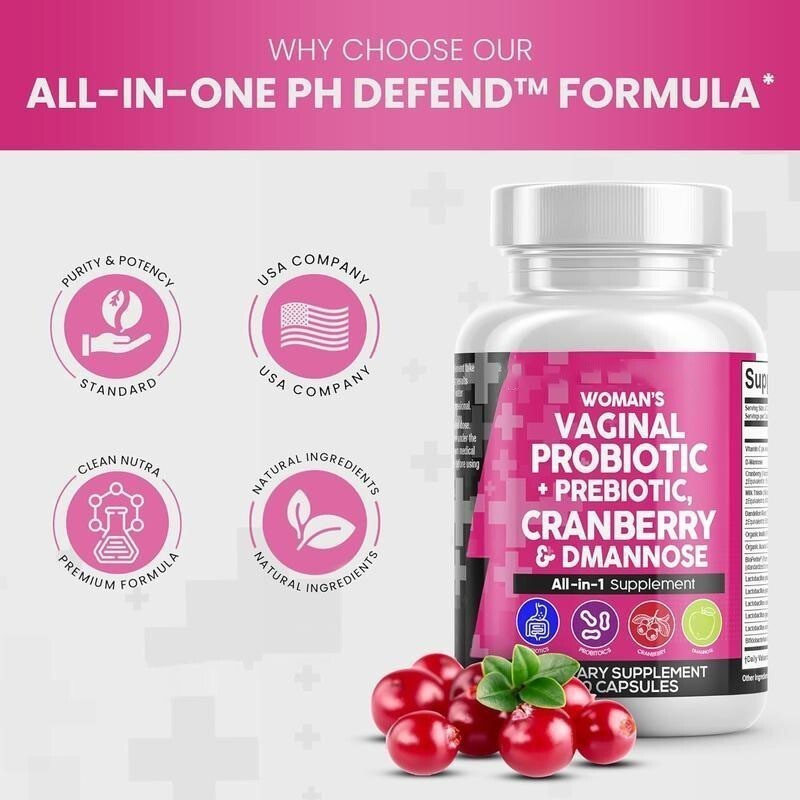 Vaginal Probiotics for Women with Cranberry, D-Mannose, Prebiotics – 60 Capsules