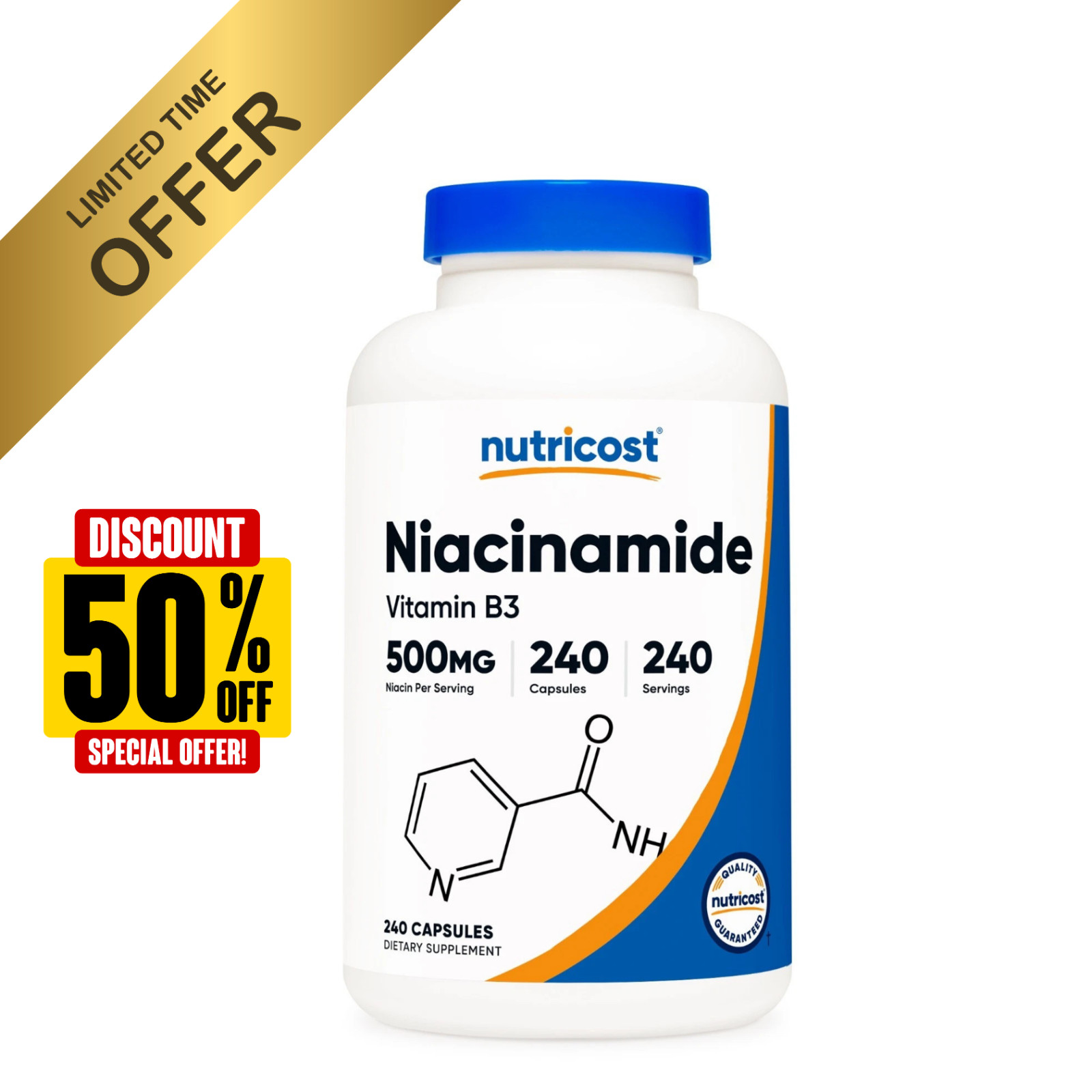 Nutricost Niacinamide (Vitamin B3) 500mg, 240 Capsules – Flush Free, Gluten Free
