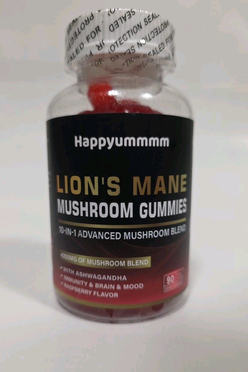 Happyummmm Lion’s Mane, 90 Mushroom Gummies 4350mg Raspberry Exp. 3/2027