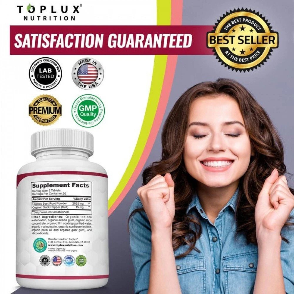 Toplux Organic Beet Root Tablets-Nitric Oxide Booster Beetroot Supplement 2040m+
