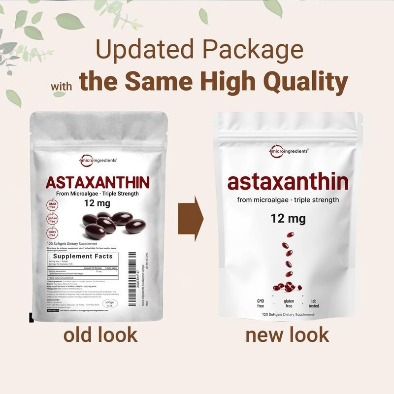 1-3 PACK Astaxanthin 120 Softgels 12mg – Supports Eye Health and Joint Health