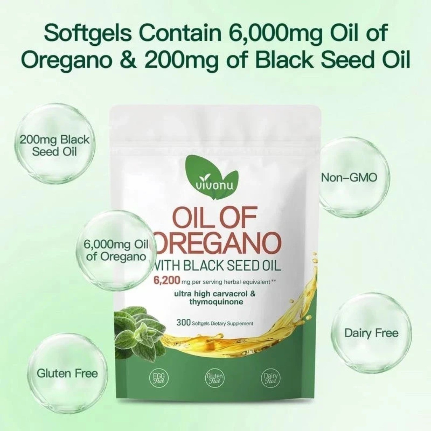 2-PCS Oregano Oil 6200mg with Black Seed Oil.Immune Boosting Capsules