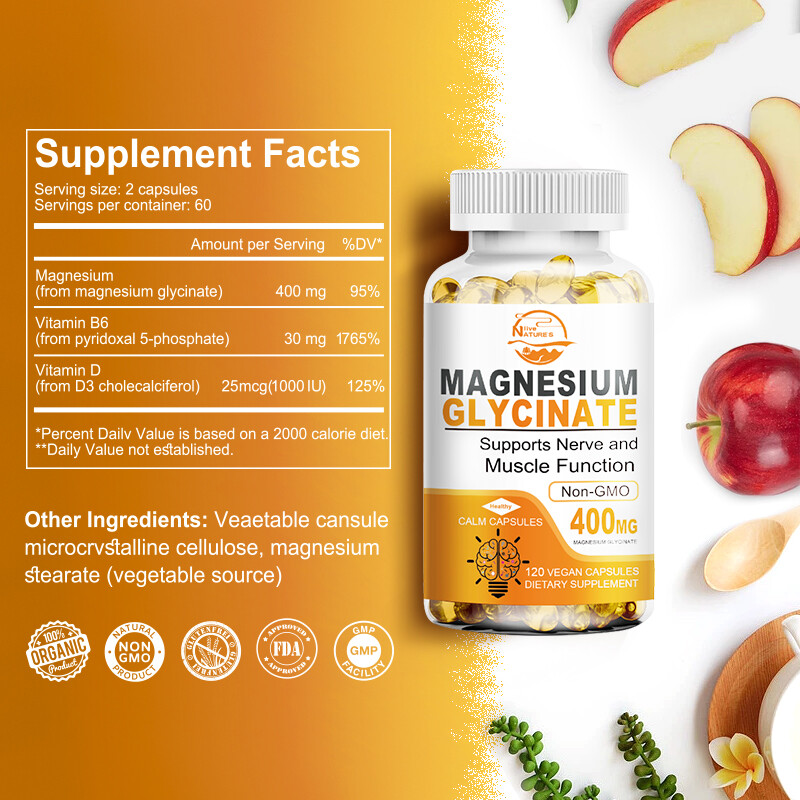 Nature’s Live High Absorption Magnesium Glycinate 400 mg, 120 Capules Non-GMO