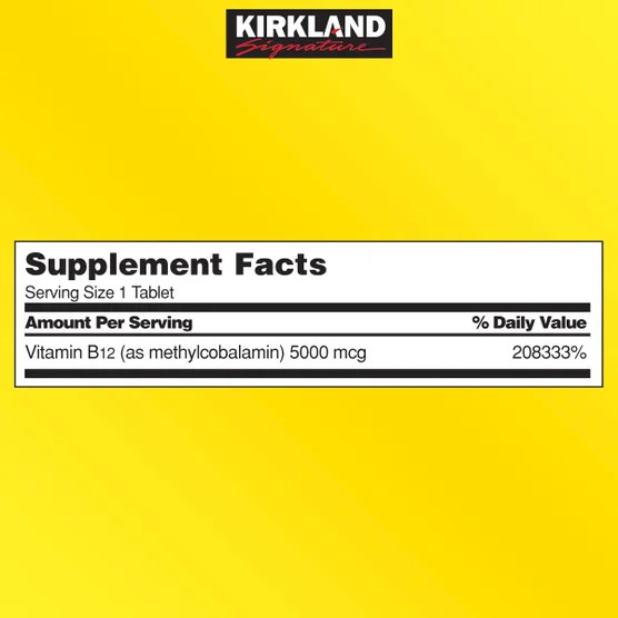 Kirkland Methylcobalamin Vitamin B12 5000 mcg Cherry Quick Dissolve 300 Tablets