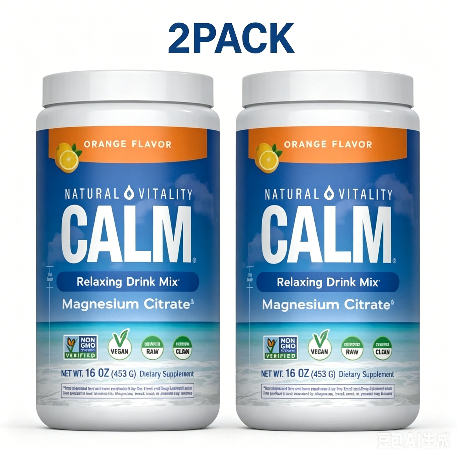 2PAKC CALM Magnesium Powder | 16 Oz | Orange Flavor | Vegan (free ship)