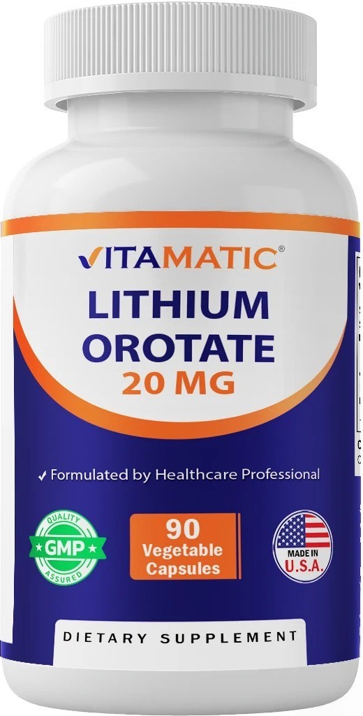 Lithium Orotate 20mg 90 Caps- Veggie Caps, Non-GMO, Gluten Free Vitamatic