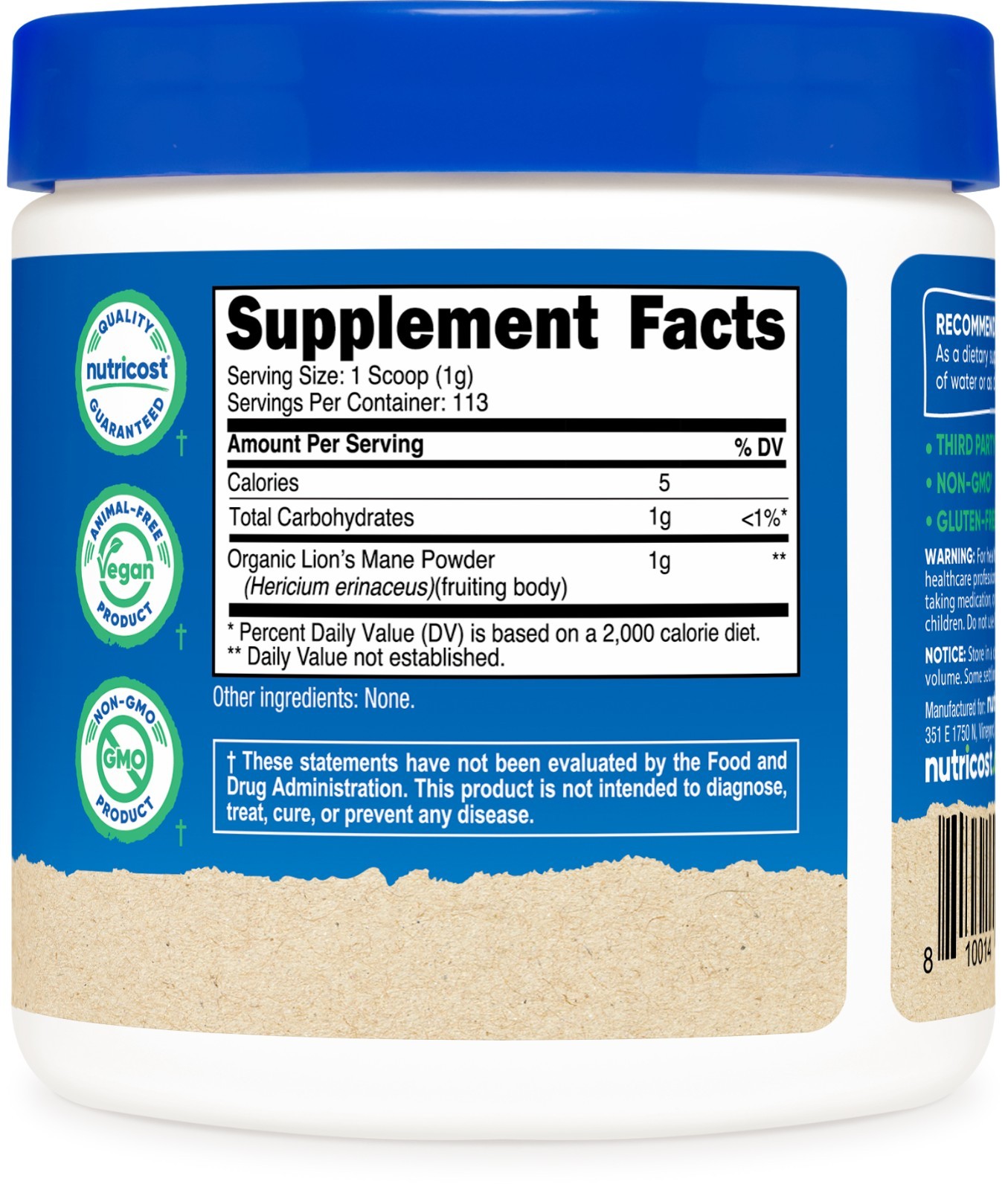 Nutricost Organic Lion’s Mane Mushroom 4 oz – USDA Certified 100% Organic