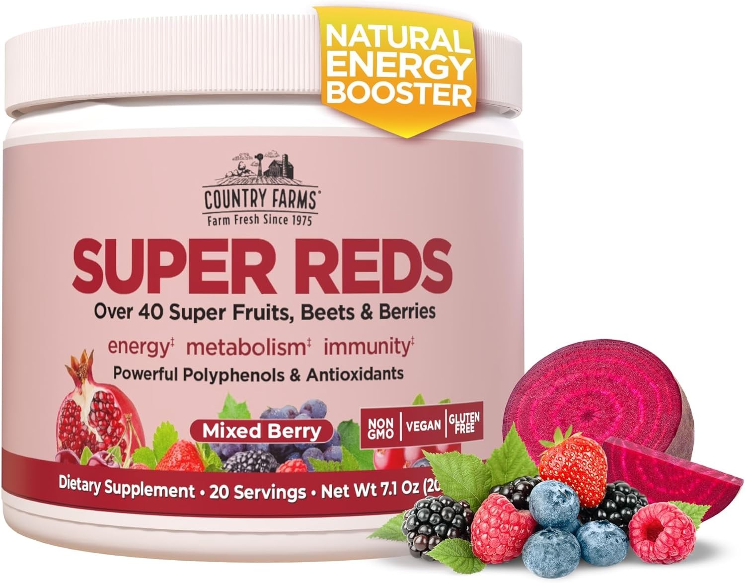 Super Reds – Mixed Berry Superfood Blend with 48 Nutrient-Packed Fruits