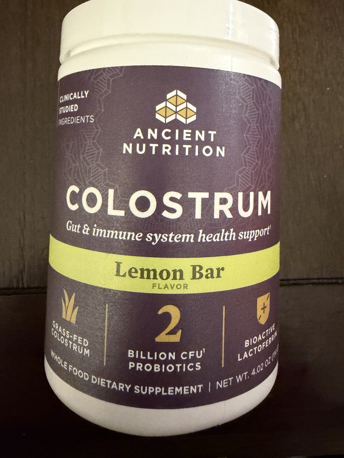 Ancient Nutrition Colostrum Lemon Bar Flavor. For Gut / 4.02 Oz, Exp. 3/2027