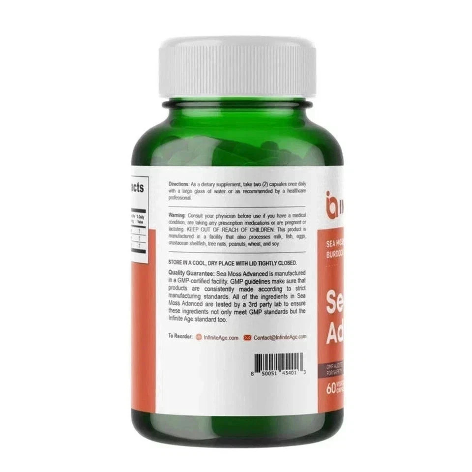 AGE INFINITE 1250mg Sea Moss Advanced Vegan High-Potency, Superfood, – 60 Count