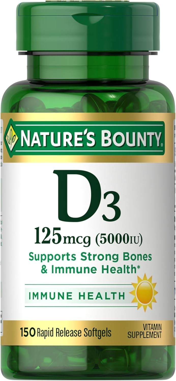 Nature’s Bounty Vitamin D3 5000 IU Softgels, Rapid Release, Immune 150 Count