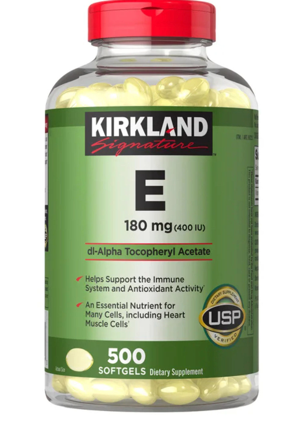 Kirkland Vitamin E 400 IU 500 Softgels Antioxidant Supplement USP